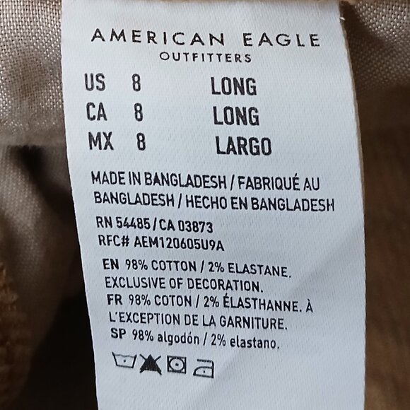 American Eagle Pants Size 8 Long Corduroy Mom Straight Jean Khaki Tan High Rise - Picture 10 of 11
